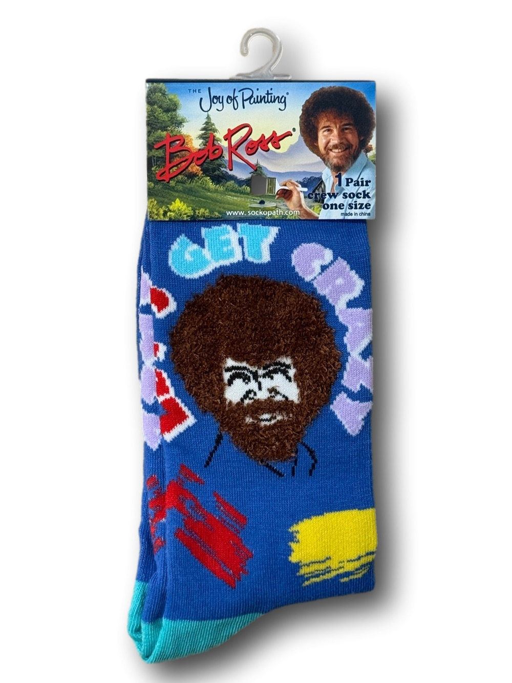 3/$20 Bob Ross "Let's Get Crazy" Funny Novelty Crew Socks - NWT